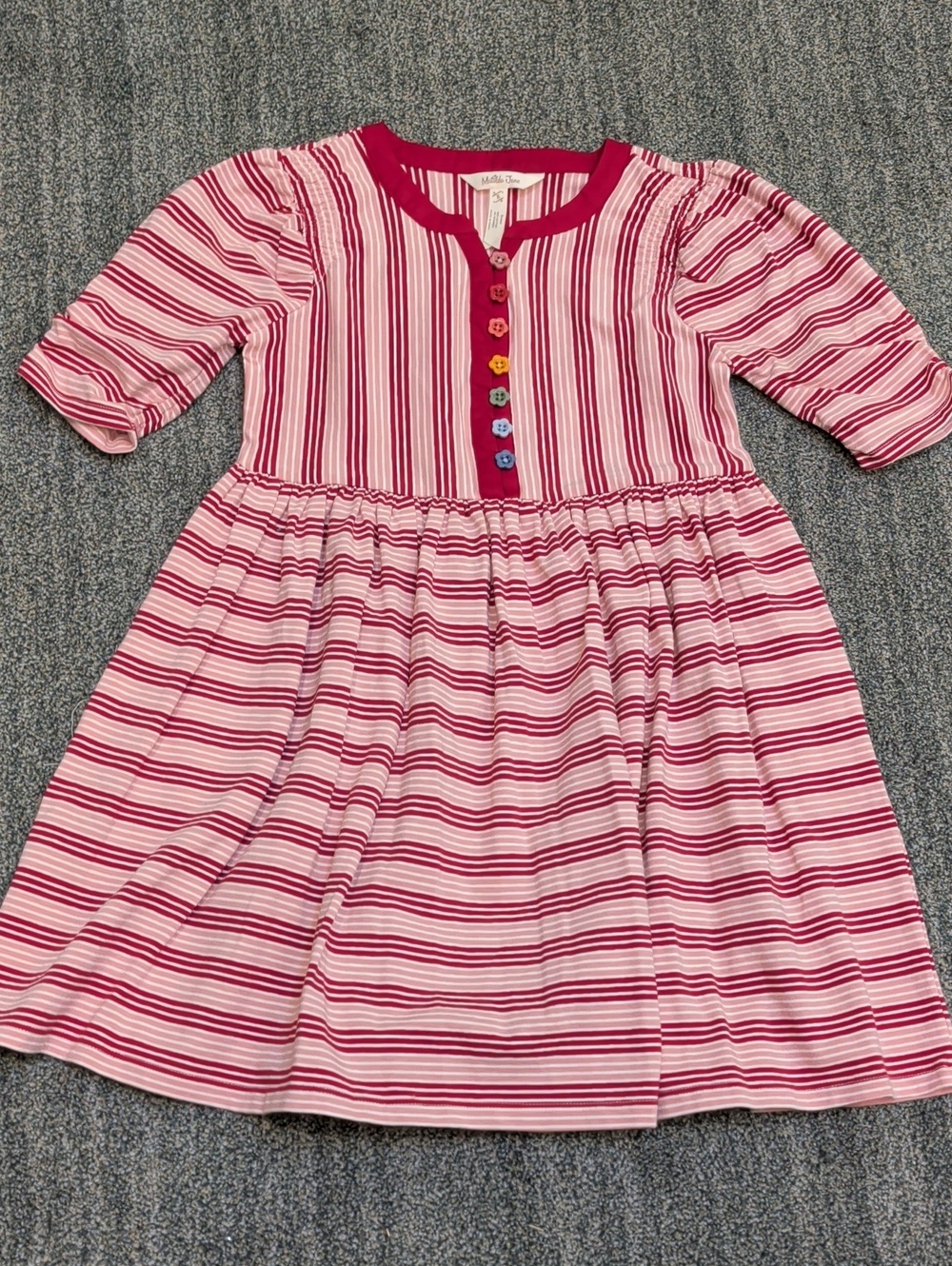 EUC Matilda Jane Sz 8 Pink and White Striped Cotton Jersey Bookworm Dress